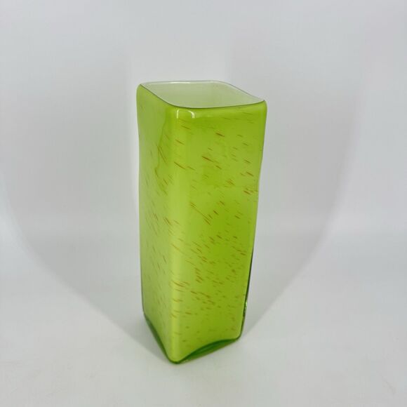 Unbranded Other - Tall Green Art Glass Vase Hand Blown Style Square Modern Speckled 9.75”